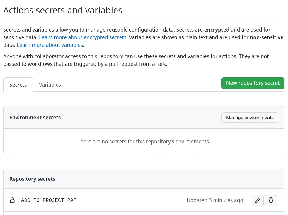 Setting the PAT for GitHub Actions